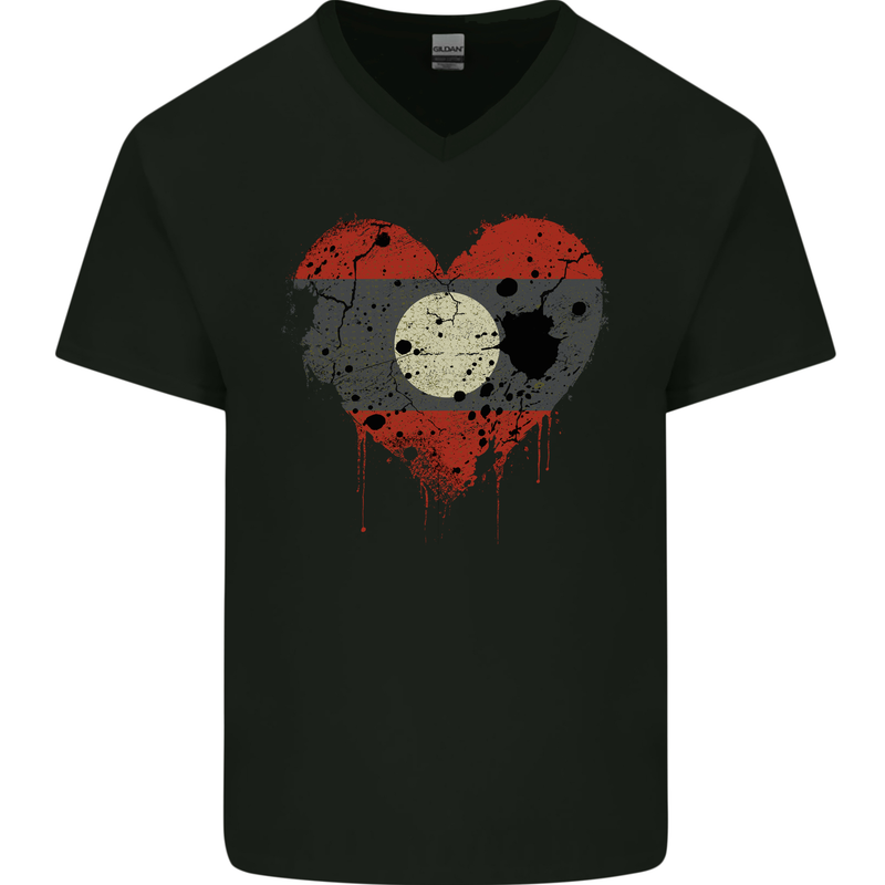 Love Laos Flag Laotian Day Football Mens V-Neck Cotton T-Shirt Black