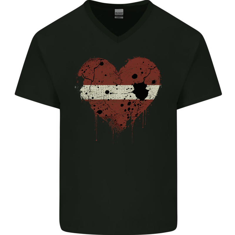 Love Latvia Flag Latvian Day Football Mens V-Neck Cotton T-Shirt Black