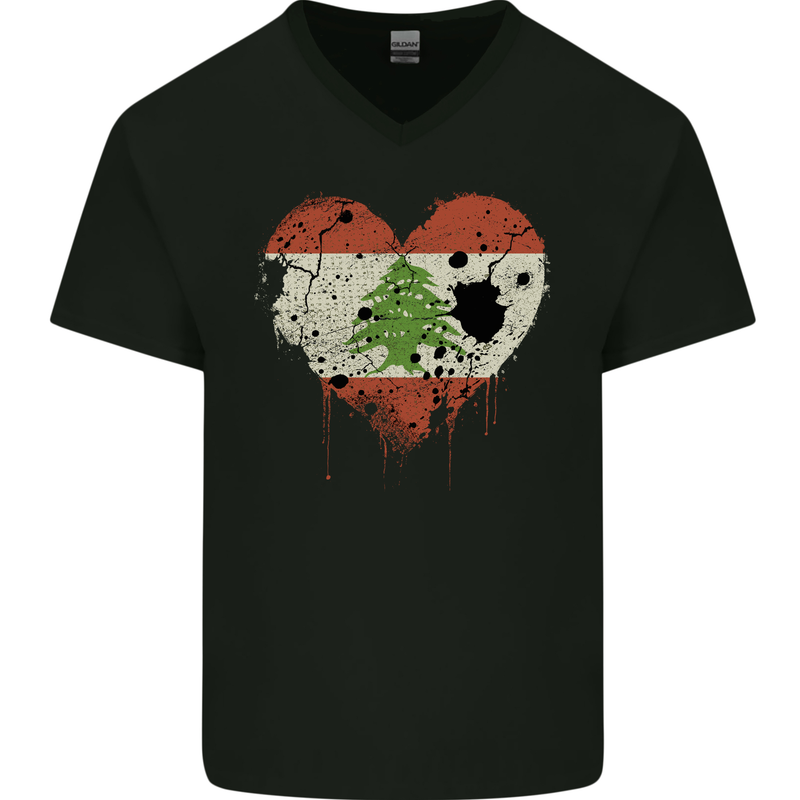 Love Lebanon Flag Lebanese Day Football Mens V-Neck Cotton T-Shirt Black