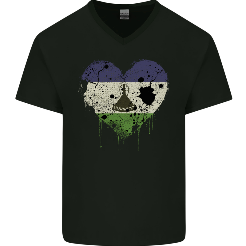 Love Lesotho Flag Basotho Day Football Mens V-Neck Cotton T-Shirt Black