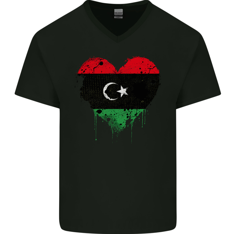 Love Libya Flag Libyan Day Football Mens V-Neck Cotton T-Shirt Black