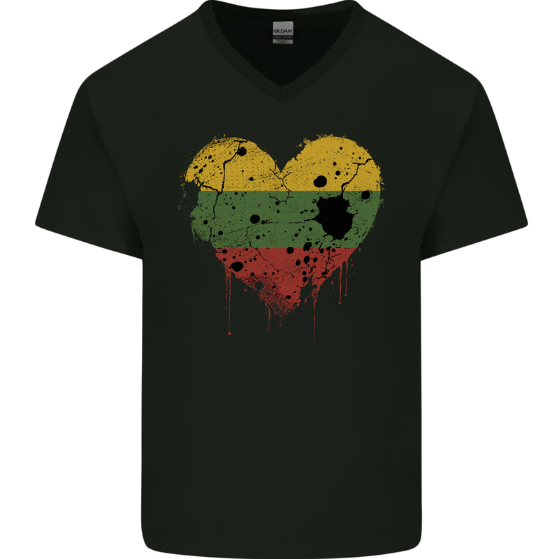 Love Lithuania Flag Lithuania Day Football Mens V-Neck Cotton T-Shirt Black