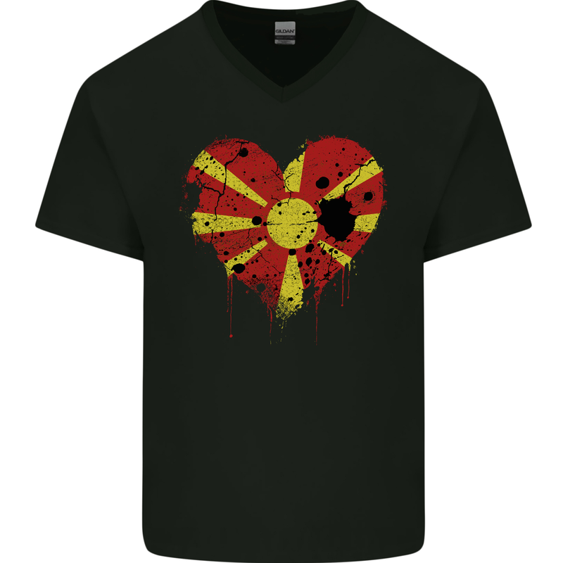 Love Macedonia Flag Macedonian Day Football Mens V-Neck Cotton T-Shirt Black