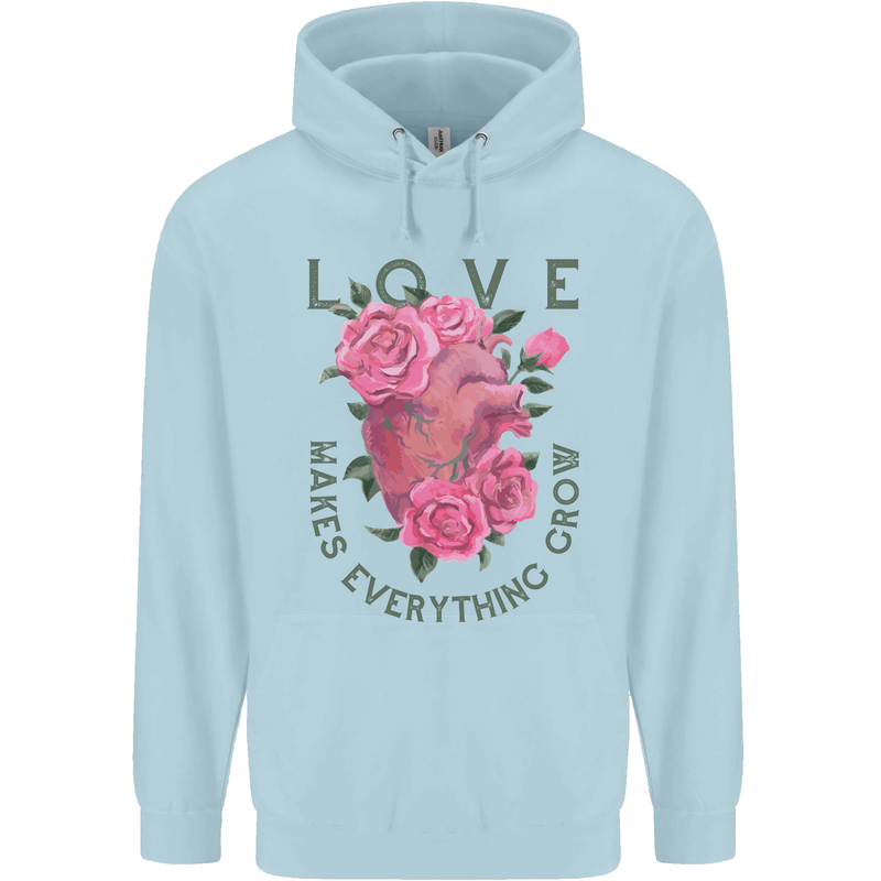 Love Makes Everything Grow Valentines Day Childrens Kids Hoodie Light Blue
