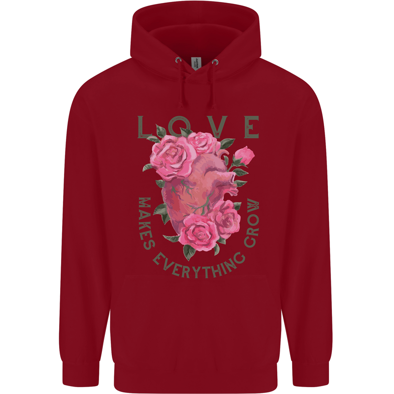 Love Makes Everything Grow Valentines Day Childrens Kids Hoodie Red