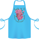 Love Makes Everything Grow Valentines Day Cotton Apron 100% Organic Turquoise