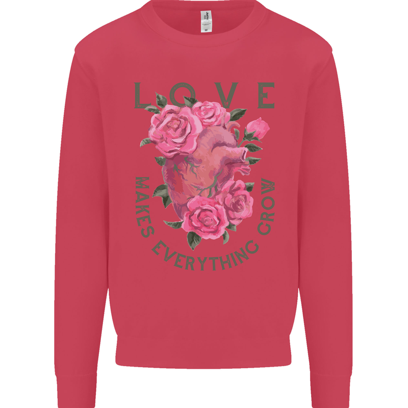 Love Makes Everything Grow Valentines Day Kids Sweatshirt Jumper Heliconia