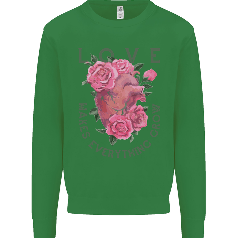 Love Makes Everything Grow Valentines Day Kids Sweatshirt Jumper Irish Green