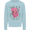 Love Makes Everything Grow Valentines Day Kids Sweatshirt Jumper Light Blue