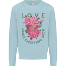 Love Makes Everything Grow Valentines Day Kids Sweatshirt Jumper Light Blue
