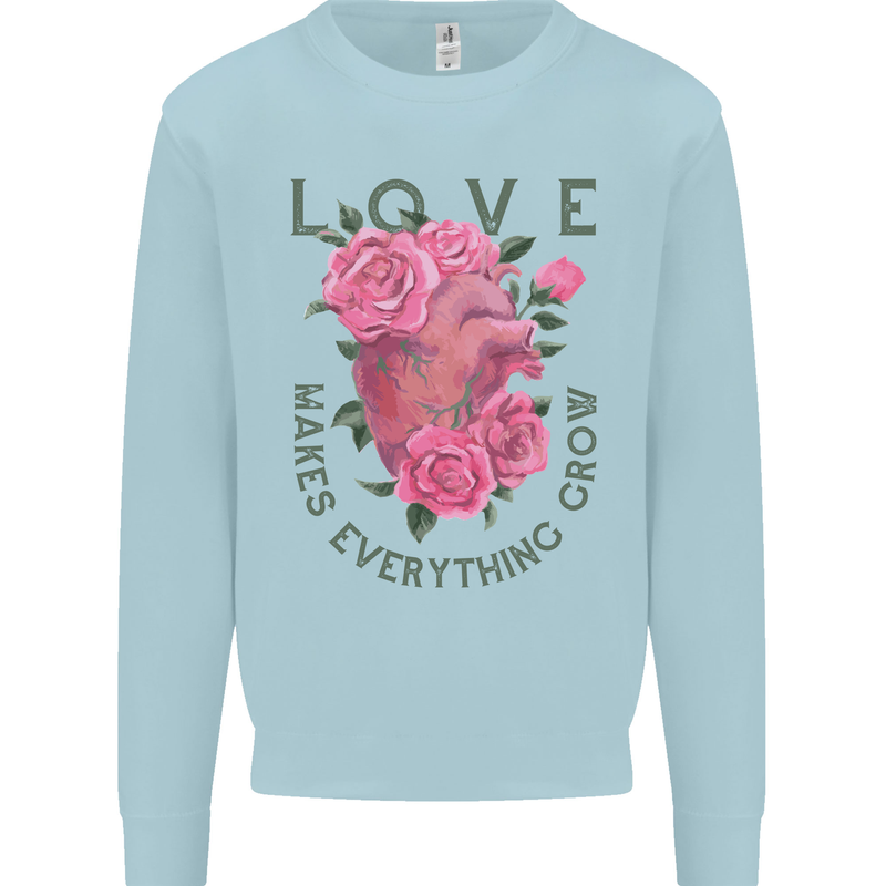 Love Makes Everything Grow Valentines Day Kids Sweatshirt Jumper Light Blue