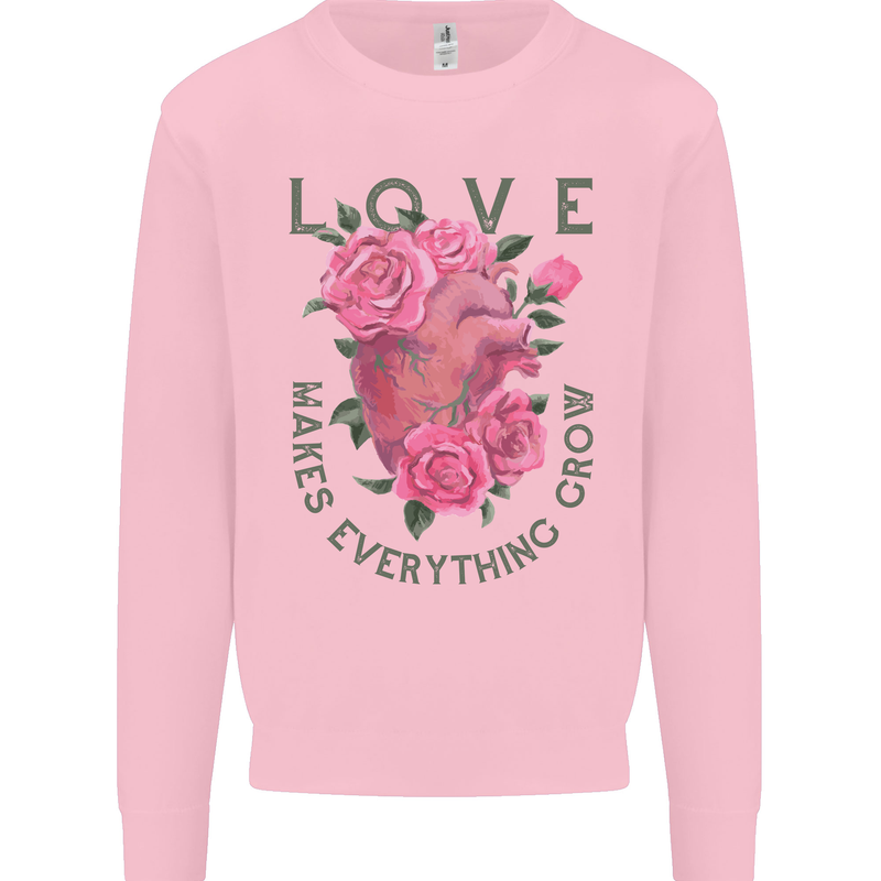 Love Makes Everything Grow Valentines Day Kids Sweatshirt Jumper Light Pink