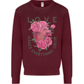 Love Makes Everything Grow Valentines Day Kids Sweatshirt Jumper Maroon