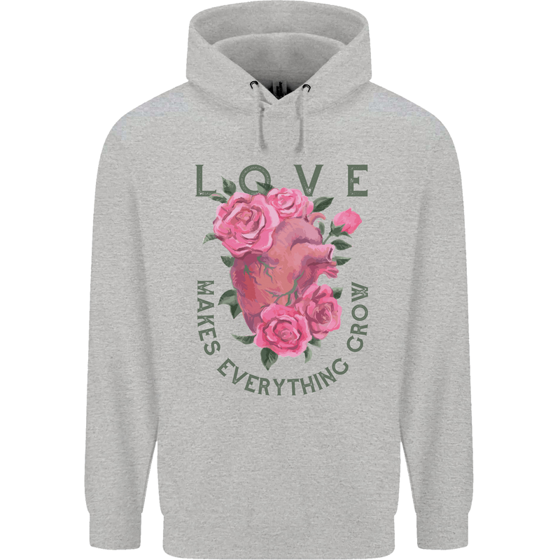 Love Makes Everything Grow Valentines Day Mens 80% Cotton Hoodie Sports Grey