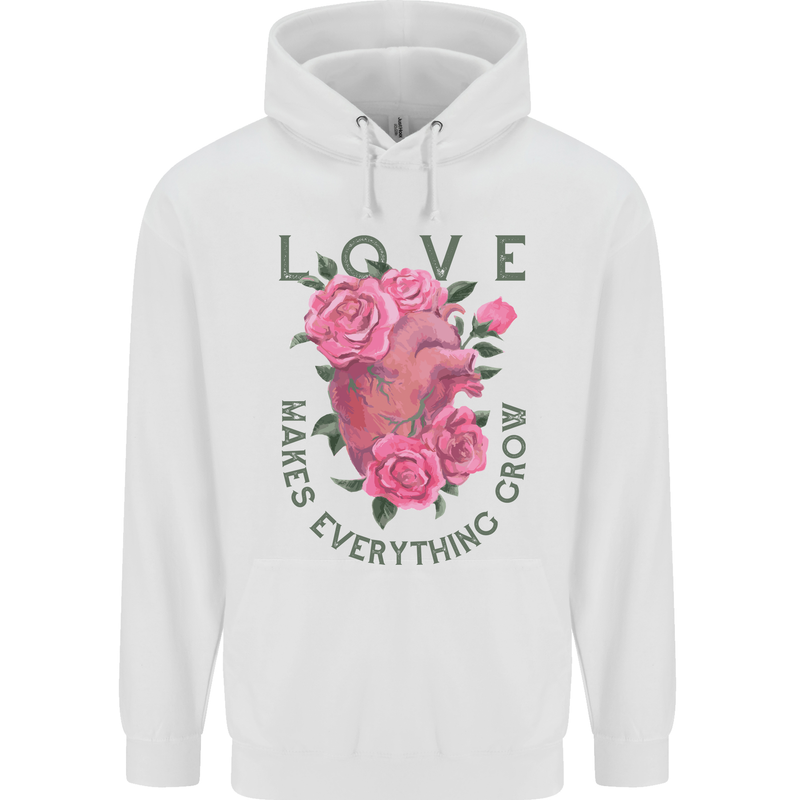 Love Makes Everything Grow Valentines Day Mens 80% Cotton Hoodie White