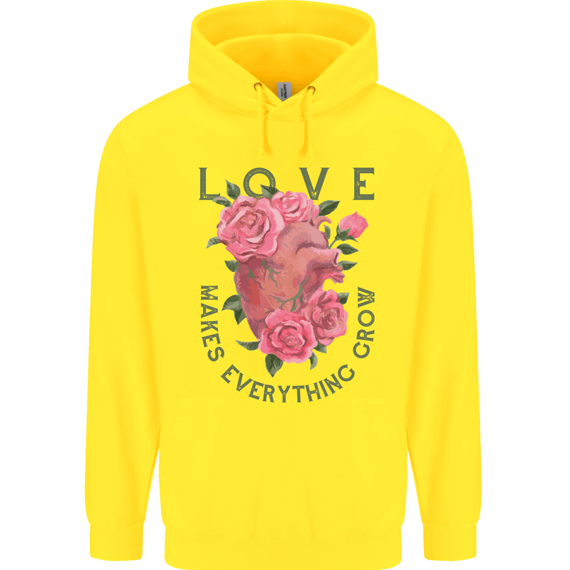 Love Makes Everything Grow Valentines Day Mens 80% Cotton Hoodie Yellow