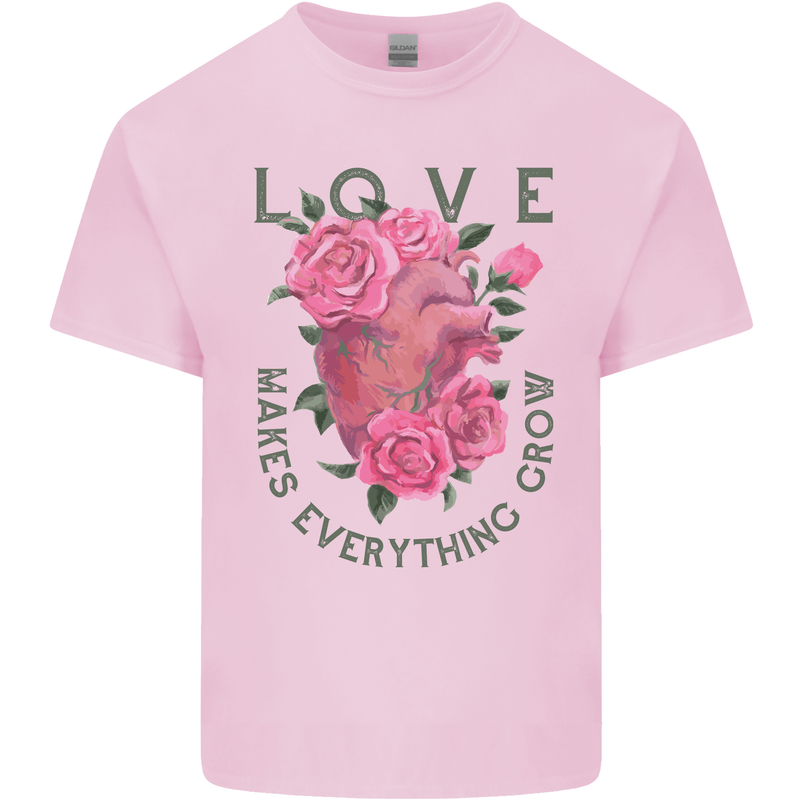 Love Makes Everything Grow Valentines Day Mens Cotton T-Shirt Tee Top Light Pink