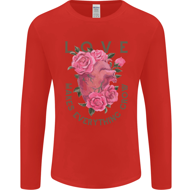Love Makes Everything Grow Valentines Day Mens Long Sleeve T-Shirt Red