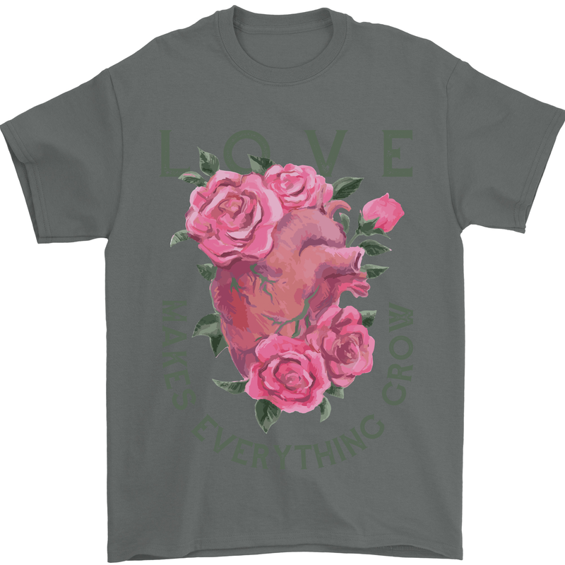 Love Makes Everything Grow Valentines Day Mens T-Shirt 100% Cotton Charcoal