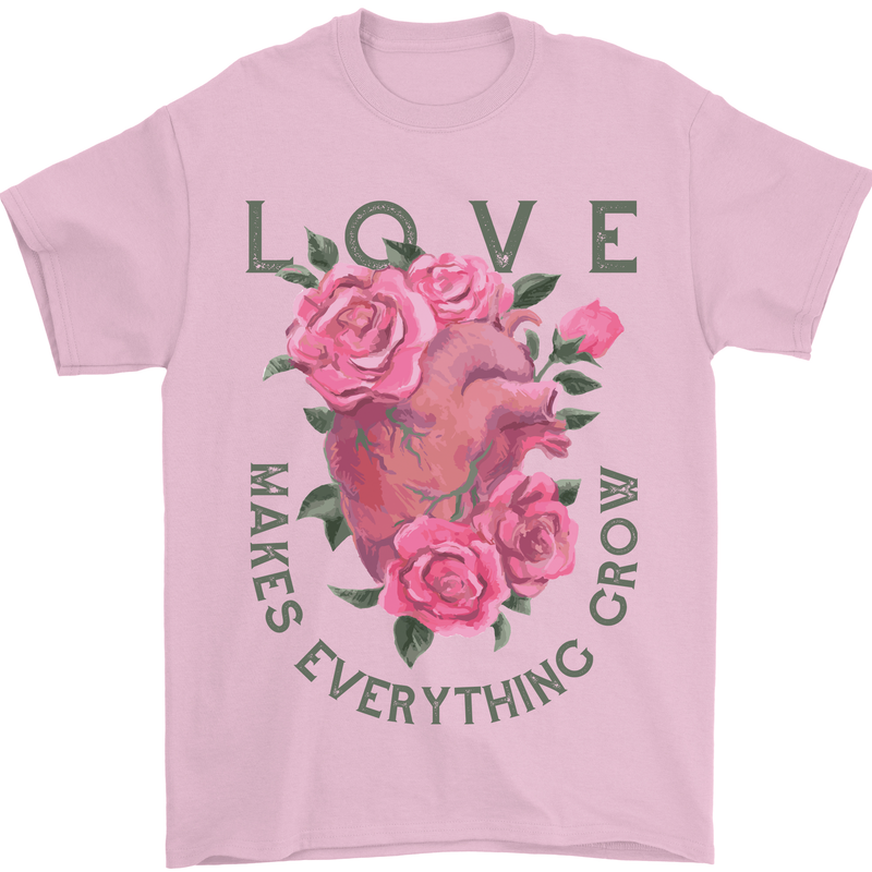 Love Makes Everything Grow Valentines Day Mens T-Shirt 100% Cotton Light Pink