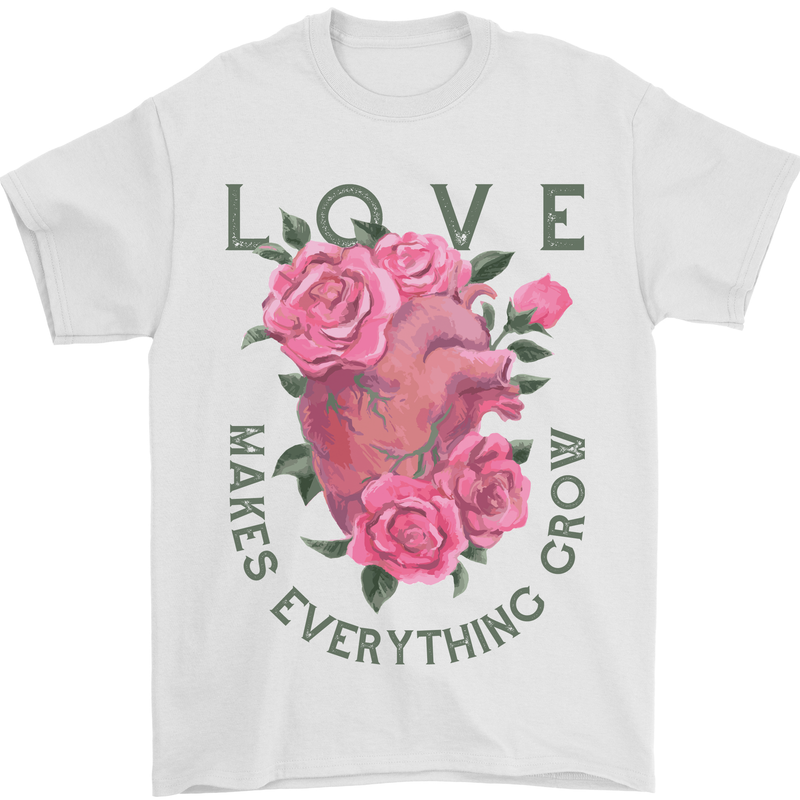 Love Makes Everything Grow Valentines Day Mens T-Shirt 100% Cotton White