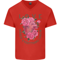 Love Makes Everything Grow Valentines Day Mens V-Neck Cotton T-Shirt Red