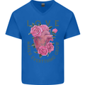 Love Makes Everything Grow Valentines Day Mens V-Neck Cotton T-Shirt Royal Blue