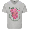 Love Makes Everything Grow Valentines Day Mens V-Neck Cotton T-Shirt Sports Grey