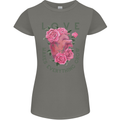 Love Makes Everything Grow Valentines Day Womens Petite Cut T-Shirt Charcoal