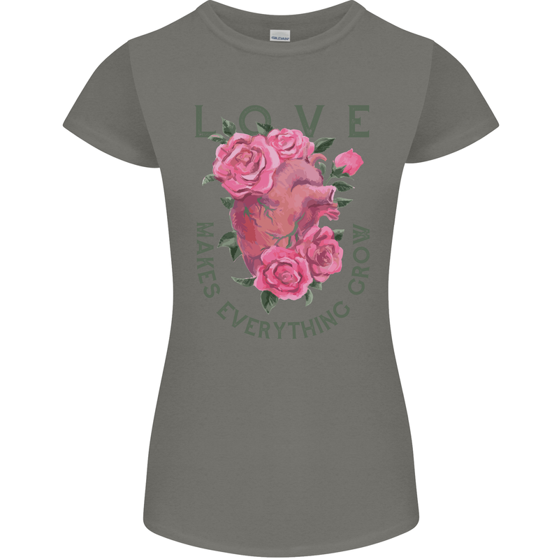 Love Makes Everything Grow Valentines Day Womens Petite Cut T-Shirt Charcoal