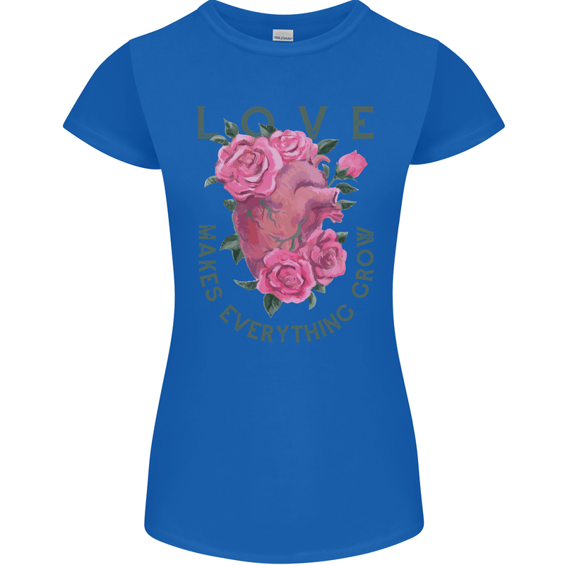 Love Makes Everything Grow Valentines Day Womens Petite Cut T-Shirt Royal Blue