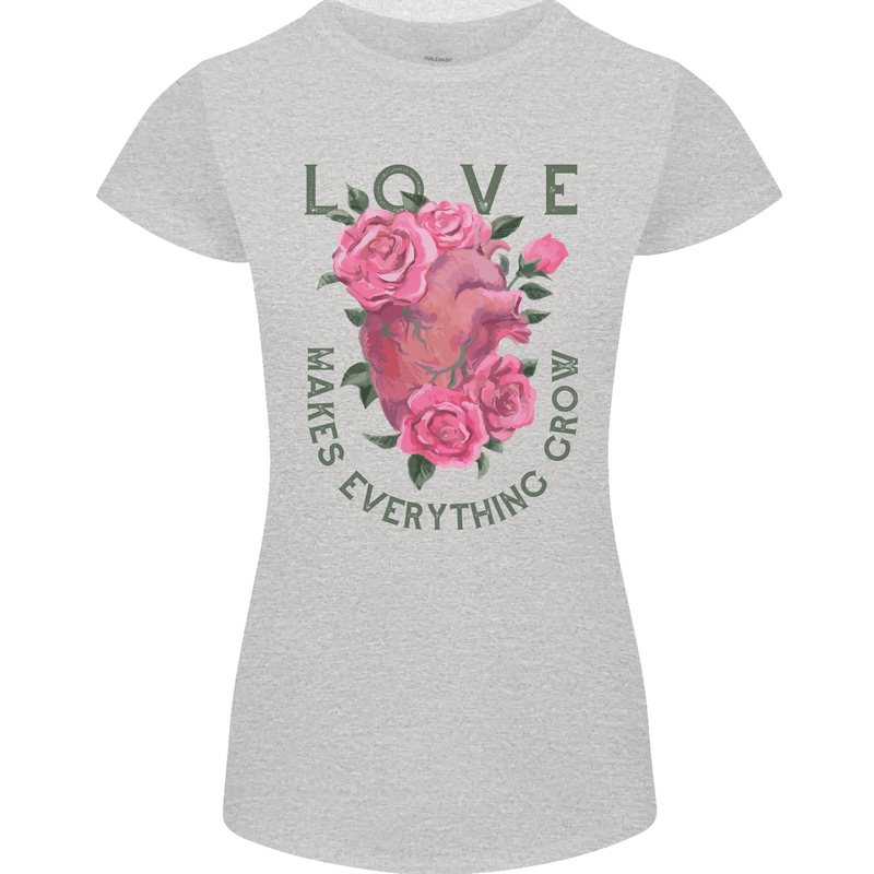 Love Makes Everything Grow Valentines Day Womens Petite Cut T-Shirt Sports Grey