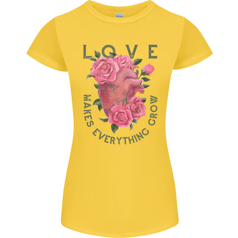 Love Makes Everything Grow Valentines Day Womens Petite Cut T-Shirt Yellow