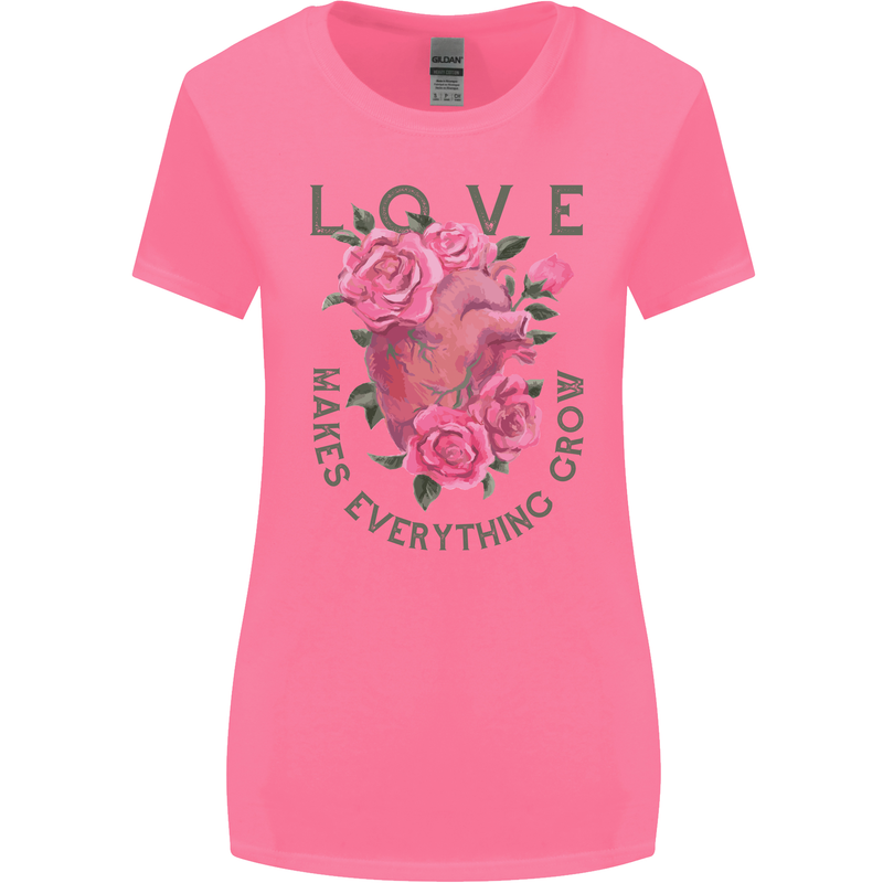 Love Makes Everything Grow Valentines Day Womens Wider Cut T-Shirt Azalea