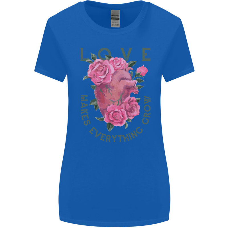 Love Makes Everything Grow Valentines Day Womens Wider Cut T-Shirt Royal Blue