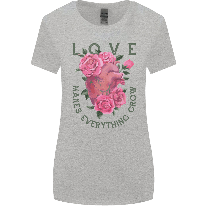 Love Makes Everything Grow Valentines Day Womens Wider Cut T-Shirt Sports Grey