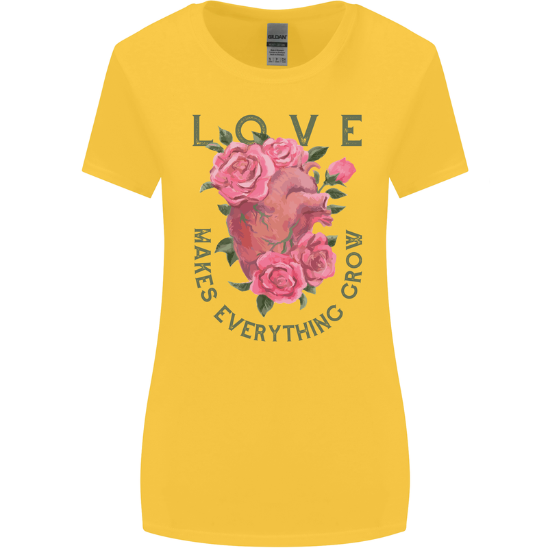 Love Makes Everything Grow Valentines Day Womens Wider Cut T-Shirt Yellow