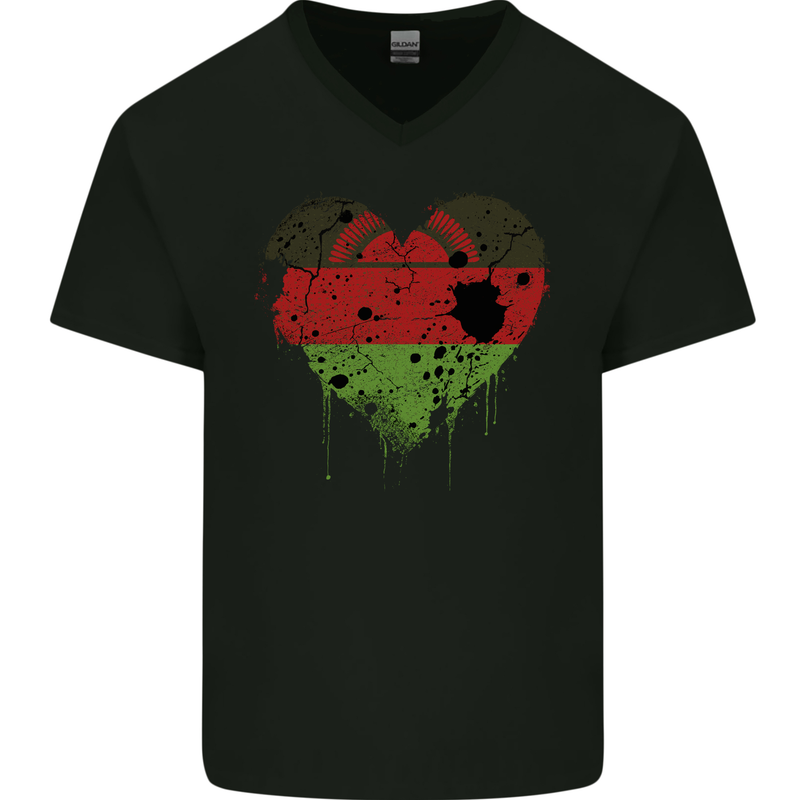 Love Malawi Flag Malawian Day Football Mens V-Neck Cotton T-Shirt Black