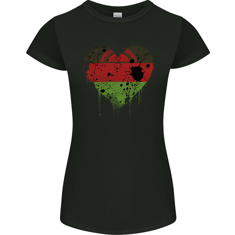 Love Malawi Flag Malawian Day Football Womens Petite Cut T-Shirt Black