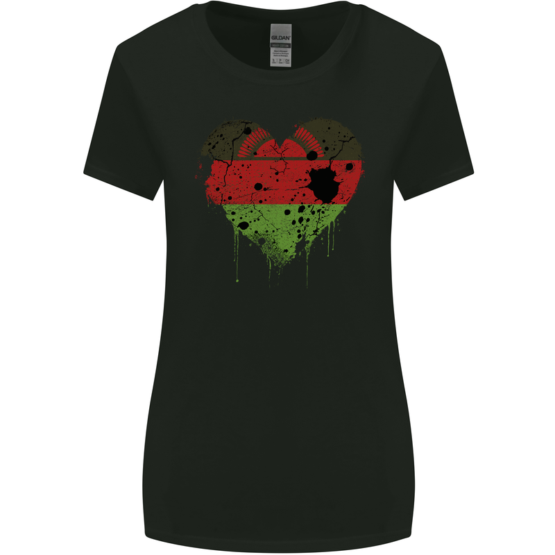 Love Malawi Flag Malawian Day Football Womens Wider Cut T-Shirt Black