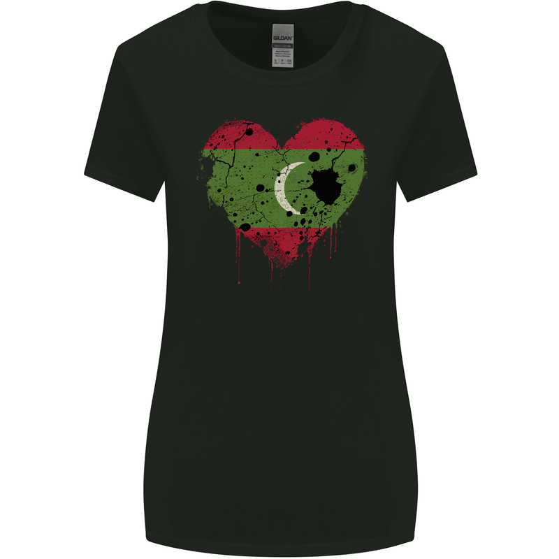 Love Maldives Flag Maldivian Day Football Womens Wider Cut T-Shirt Black