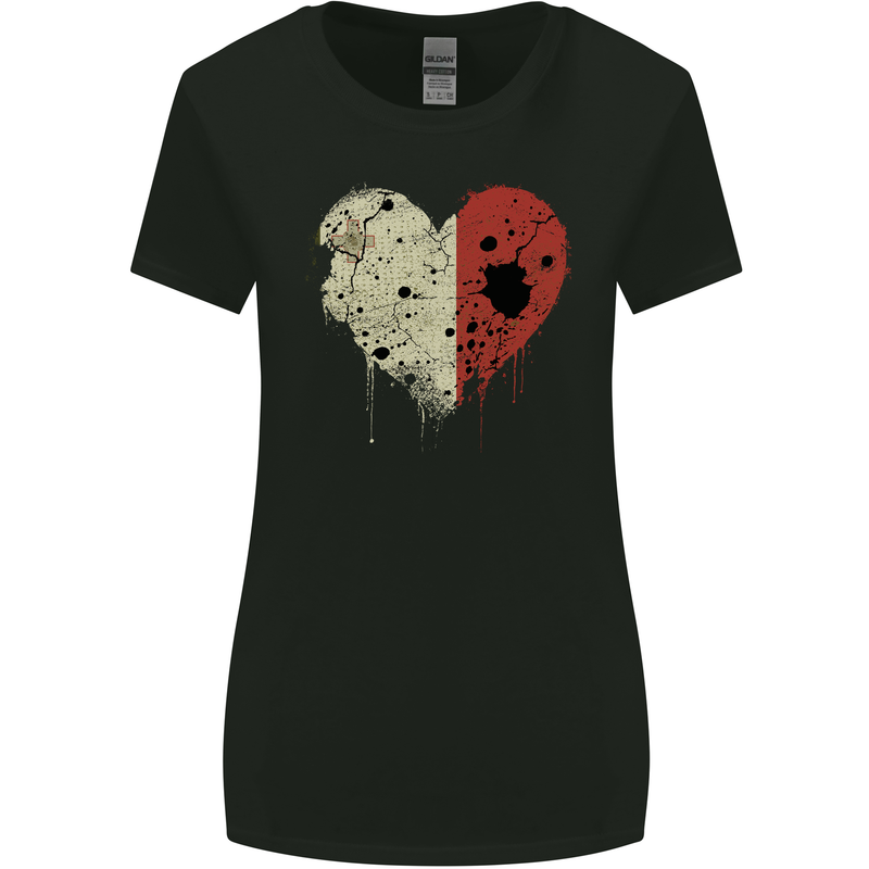 Love Malta Flag Maltese Day Football Womens Wider Cut T-Shirt Black