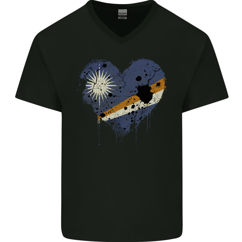 Love Marshall Islands Flag Day Football Mens V-Neck Cotton T-Shirt Black