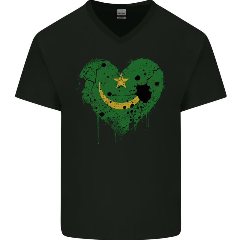 Love Mauritania Flag Mauritanian Day Football Mens V-Neck Cotton T-Shirt Black