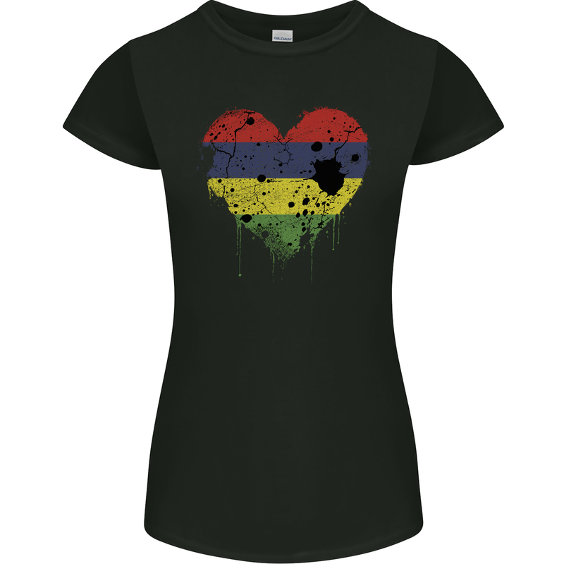 Love Mauritius Flag Mauritians Day Football Womens Petite Cut T-Shirt Black