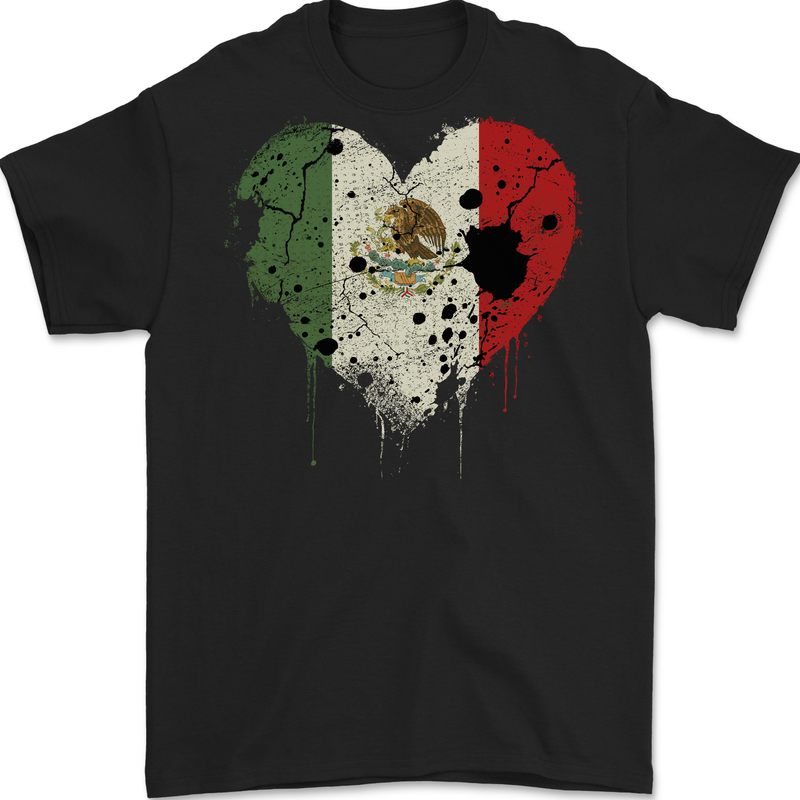 Love Mexico Flag Mexican Day Football Mens Gildan Cotton T-Shirt Black