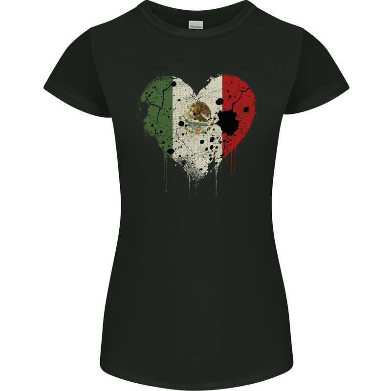 Love Mexico Flag Mexican Day Football Womens Petite Cut T-Shirt Black