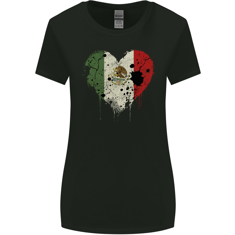 Love Mexico Flag Mexican Day Football Womens Wider Cut T-Shirt Black