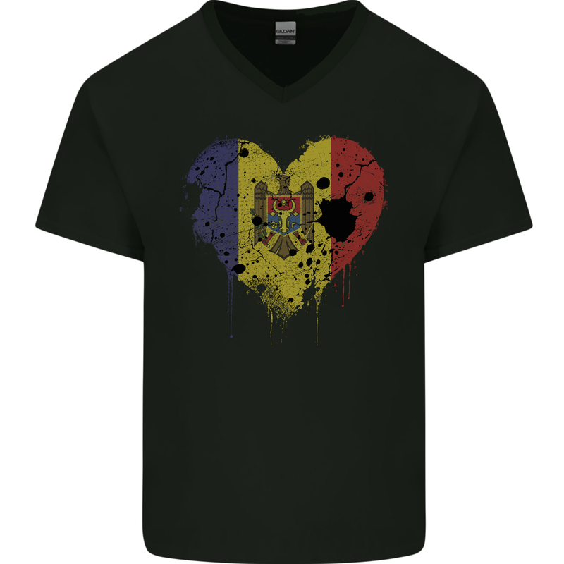 Love Moldova Flag Moldovan Day Football Mens V-Neck Cotton T-Shirt Black