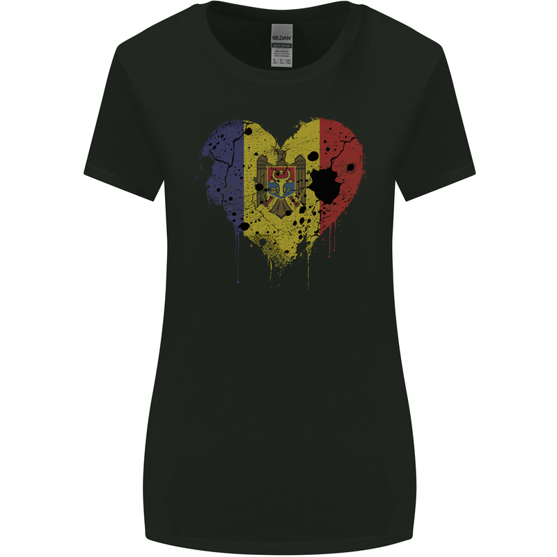 Love Moldova Flag Moldovan Day Football Womens Wider Cut T-Shirt Black